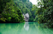 The river-like inlet leading to Alfred Wallace's campsite near Yenbeser on Pulau Gam