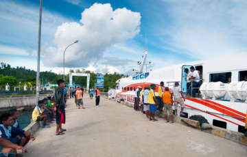 How to get to Raja Ampat: The fast ferry Express Bahari 88 arrives at Waisai