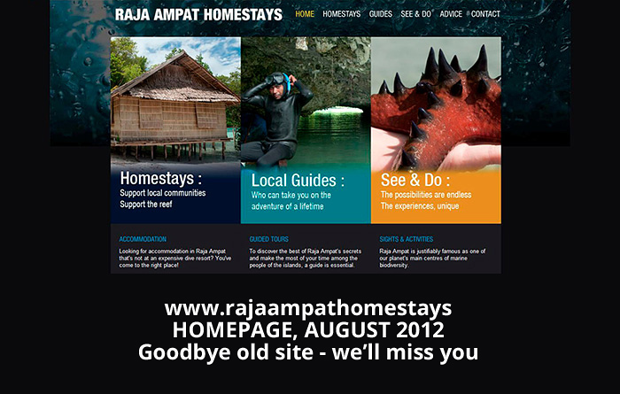 The new Raja Ampat Homestays - domain change and site rebuild, September 2012