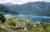 Warsambin village, on the channel that joins Mayalibit Bay to the sea<br /><i>(Too wet for many photos while walking on this trip. See the trekking itinereraries section gallery for more trail photos.)</i>